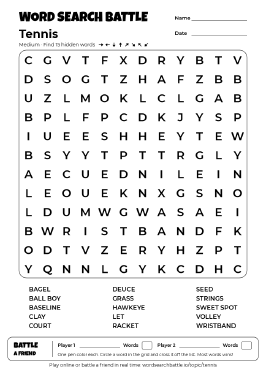 Printable Tennis Word Search