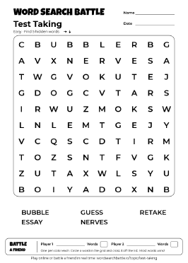 Printable Easy Test Taking Word Search