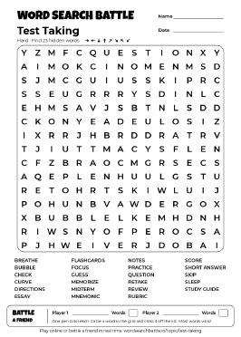 Printable Hard Test Taking Word Search