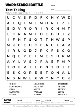 Printable Medium Test Taking Word Search