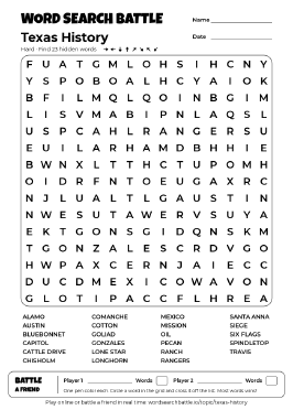 Printable Texas History Word Search