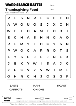 Printable Thanksgiving Food Word Search