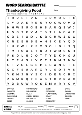 Printable Thanksgiving Food Word Search