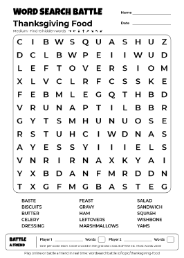 Printable Thanksgiving Food Word Search