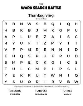 Printable Easy Thanksgiving Word Search