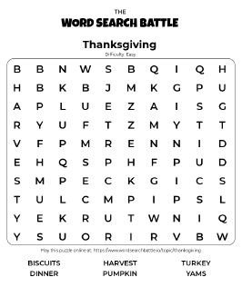 Printable Thanksgiving Word Search