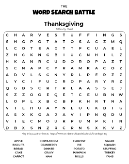 Printable Hard Thanksgiving Word Search