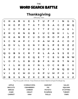 Printable Thanksgiving Word Search