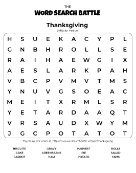 Printable Thanksgiving Word Search Preview