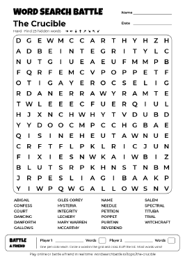 Printable The Crucible Word Search Preview