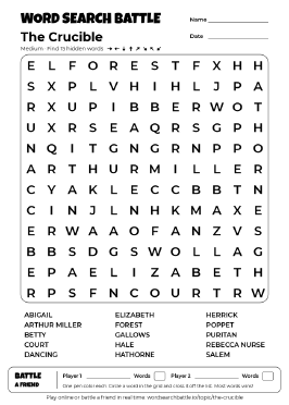 Printable The Crucible Word Search