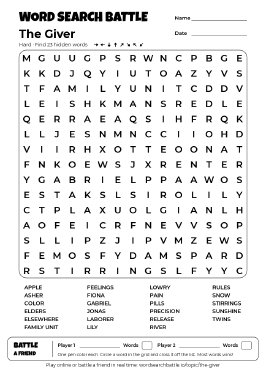 Printable The Giver Word Search