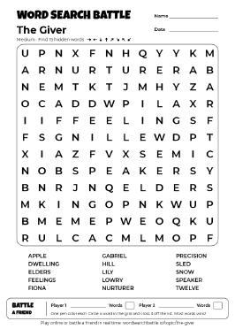 Printable The Giver Word Search