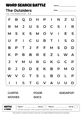 Printable The Outsiders Word Search
