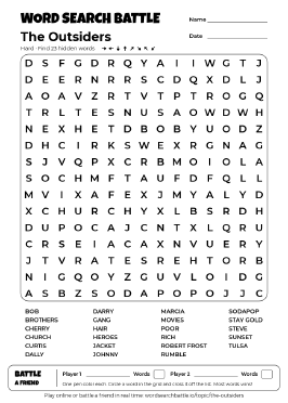 Printable The Outsiders Word Search