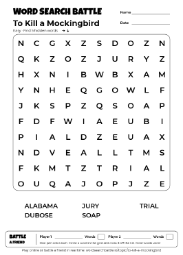 Printable To Kill a Mockingbird Word Search