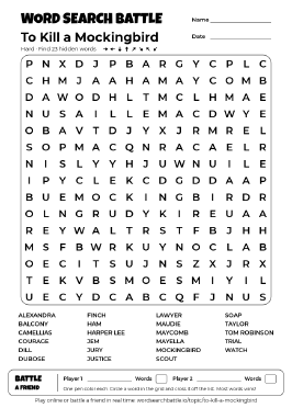 Printable To Kill a Mockingbird Word Search