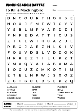 Printable To Kill a Mockingbird Word Search