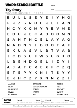 Printable Toy Story Word Search Preview