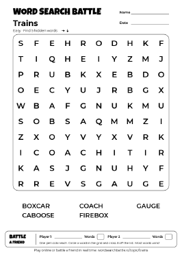 Printable Trains Word Search