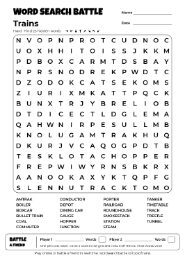 Printable Trains Word Search