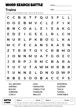 Printable Trains Word Search