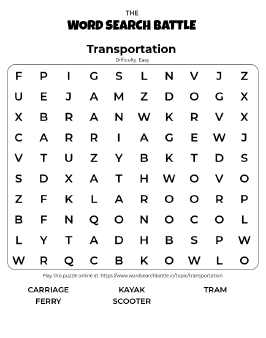 Printable Transportation Word Search