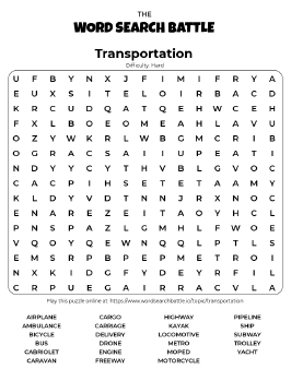 Printable Transportation Word Search