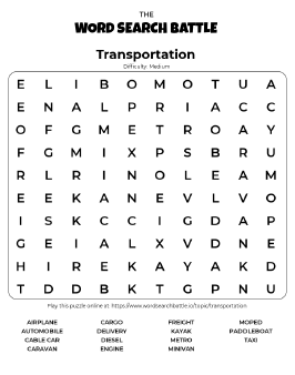 Printable Transportation Word Search