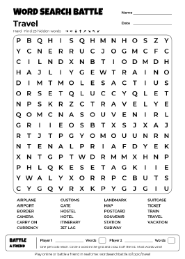Printable Travel Word Search
