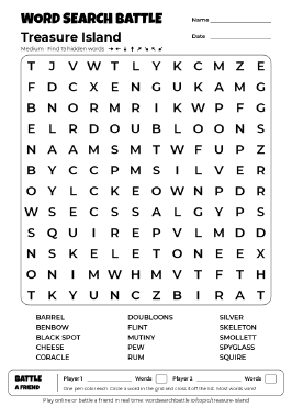 Printable Treasure Island Word Search