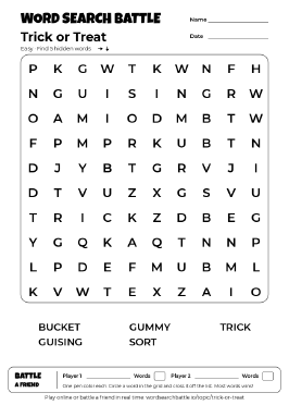 Printable Trick or Treat Word Search