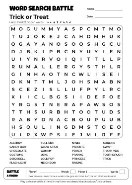 Printable Trick or Treat Word Search