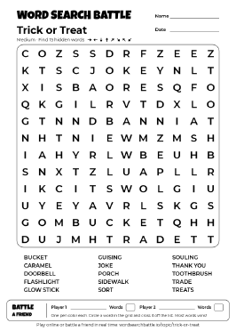 Printable Trick or Treat Word Search