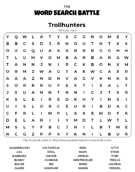 Printable Trollhunters Word Search