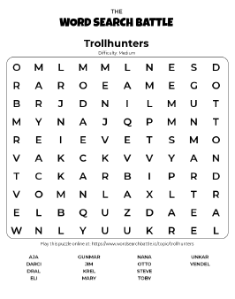 Printable Trollhunters Word Search Preview