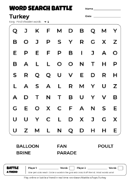 Printable Easy Turkey Word Search