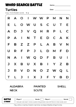 Printable Easy Turtles Word Search