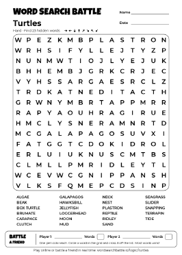 Printable Hard Turtles Word Search