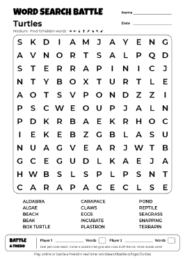 Printable Medium Turtles Word Search
