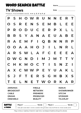 Printable TV Shows Word Search