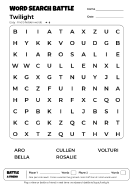Printable Easy Twilight Word Search
