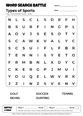 Printable Types of Sports Word Search