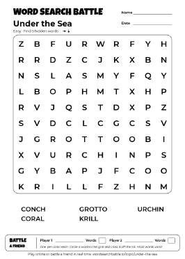 Printable Under the Sea Word Search