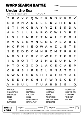 Printable Under the Sea Word Search