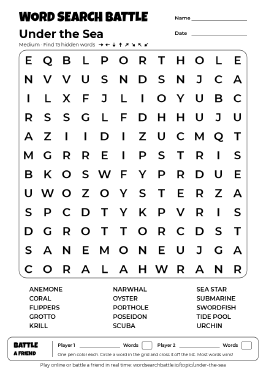 Printable Under the Sea Word Search