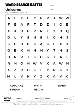 Printable Unicorns Word Search