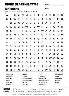 Printable Unicorns Word Search