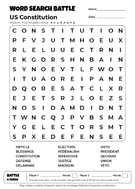 Printable US Constitution Word Search
