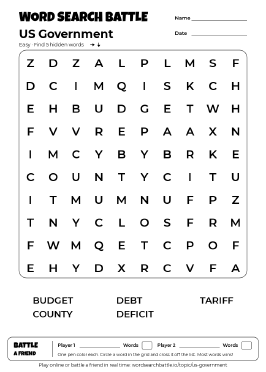 Printable Easy US Government Word Search